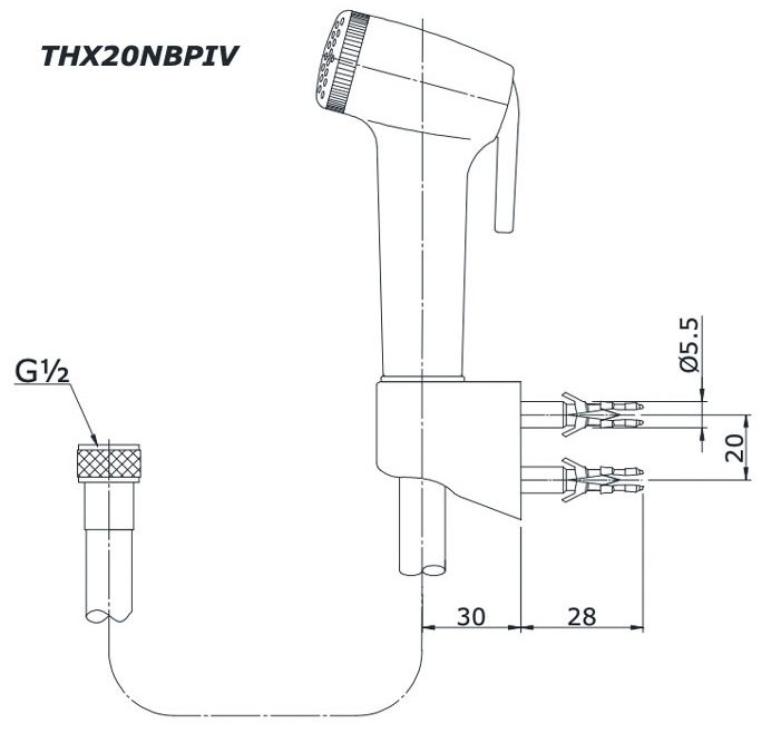 Bản vẽ kích thước vòi xịt vệ sinh Toto THX20NBPIV