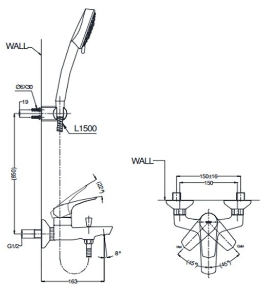 Bản vẽ kích thước vòi hoa sen Toto TVSM107CRR DGH104ZR