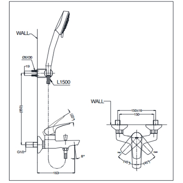 Bản vẽ kích thước vòi sen Toto TVSM107CRR DGH108ZR