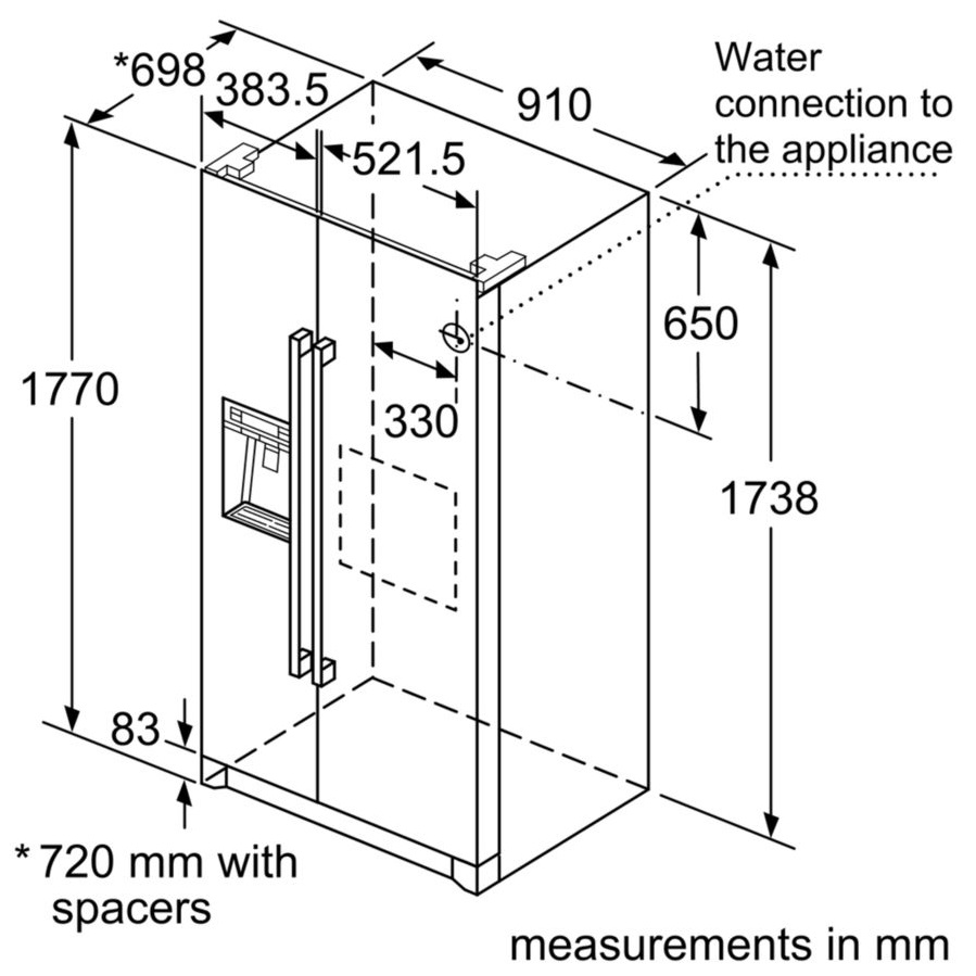 Bản vẽ tủ lạnh HMH KAG90AI20G Bosch side by side