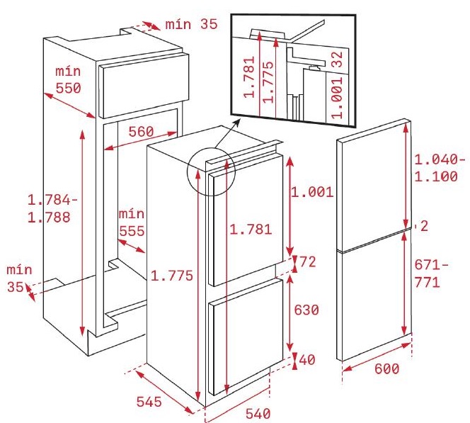 Bản vẽ tủ lạnh 40634571 Teka CI3 350 NF lắp âm