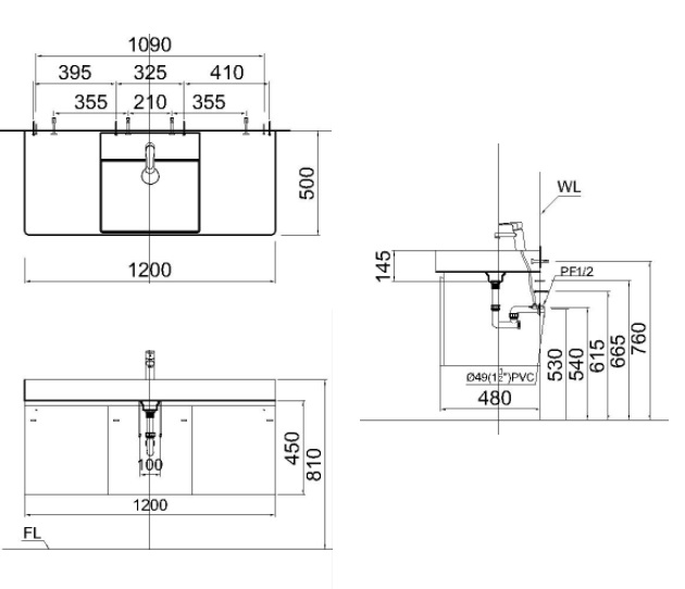 Bản vẽ kỹ thuật tủ lavabo Caesar LF5388 EH05388A