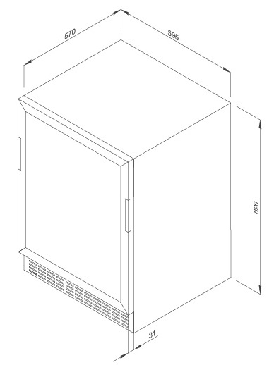 Bản vẽ tủ rượu MWC-45BS lắp âm Malloca