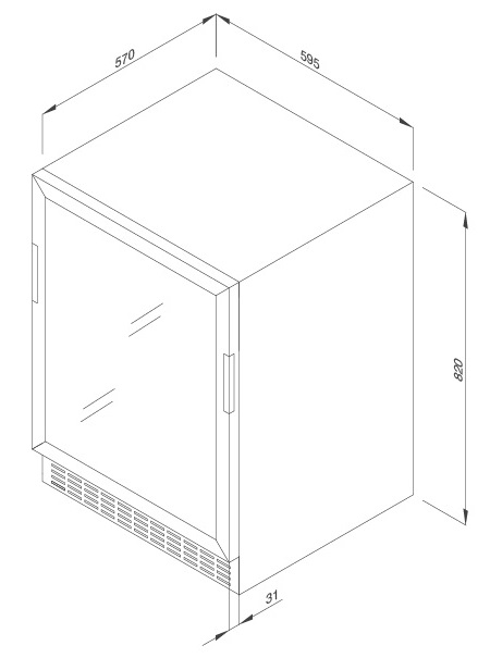 Bản vẽ tủ rượu MWC-46BG lắp âm Malloca