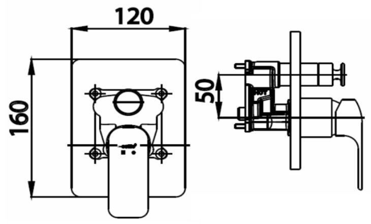 Bản vẽ kích thước van âm tường CT2145A Cotto nóng lạnh 