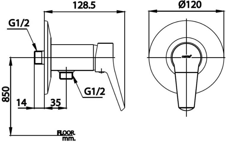 van điều chỉnh âm tường CT 1168AE   Cotto nóng lạnh 