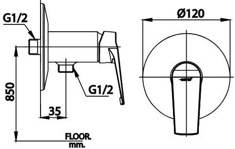 van điều chỉnh âm tường CT1216A ​​​​​​​Cotto nóng lạnh 