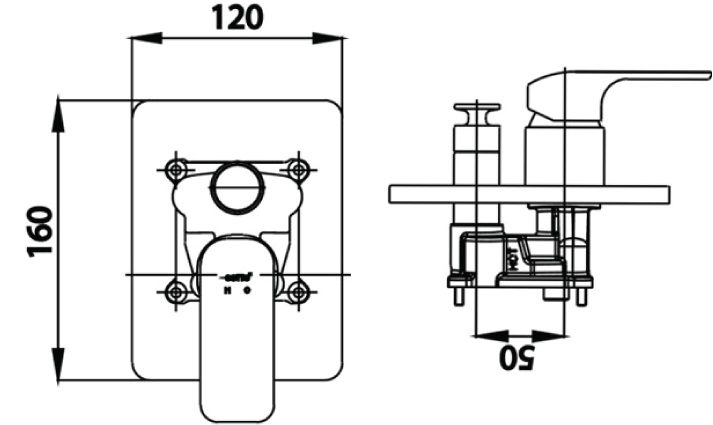 kích thước van âm tường CT 2145A WH Cotto nóng lạnh