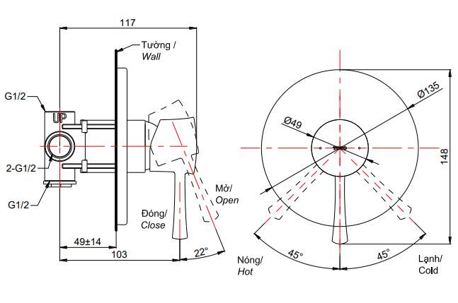 Bản vẽ chi tiết van điều chỉnh TOTO TBS01303B gần gù