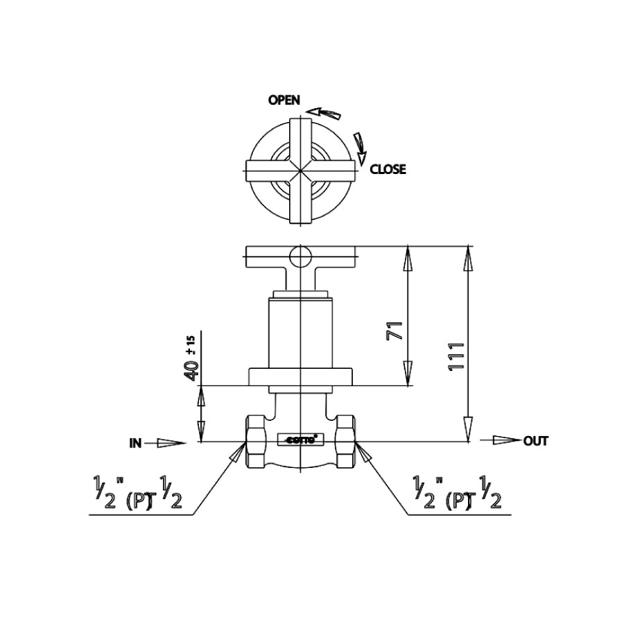 Bản vẽ kích thước van điều chỉnh âm tường Cotto CT606C20 