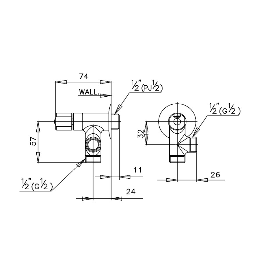 Bản vẽ kích thước van khóa Cotto CT128 HM