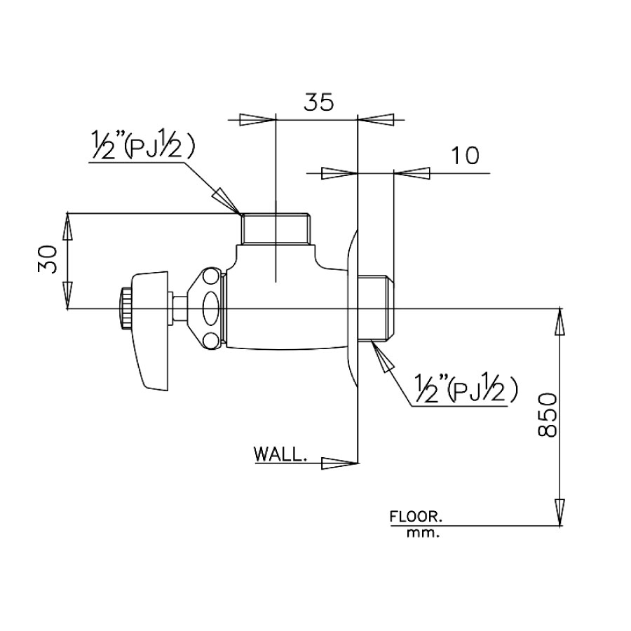 Bản vẽ kích thước van khóa Cotto CT190C6 HM  