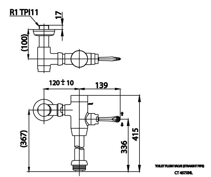 kích thước van xả trực tiếp dùng cho bồn cầu CT 457XNS 