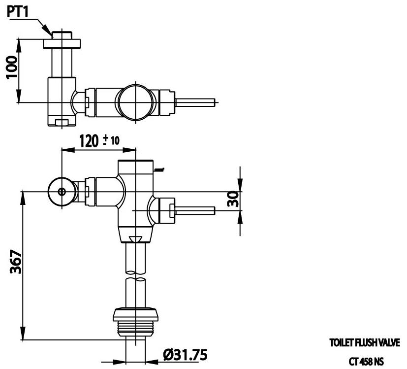 kích thước van xả trực tiếp dùng cho bồn cầu CT 458NS