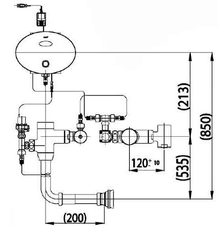 kích thước van xả bồn cầu cảm ứng dùng điện CT 483AC 