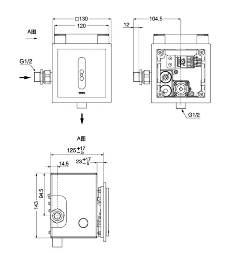 Bản vẽ van xả bồn tiểu DUE126UPE TOTO