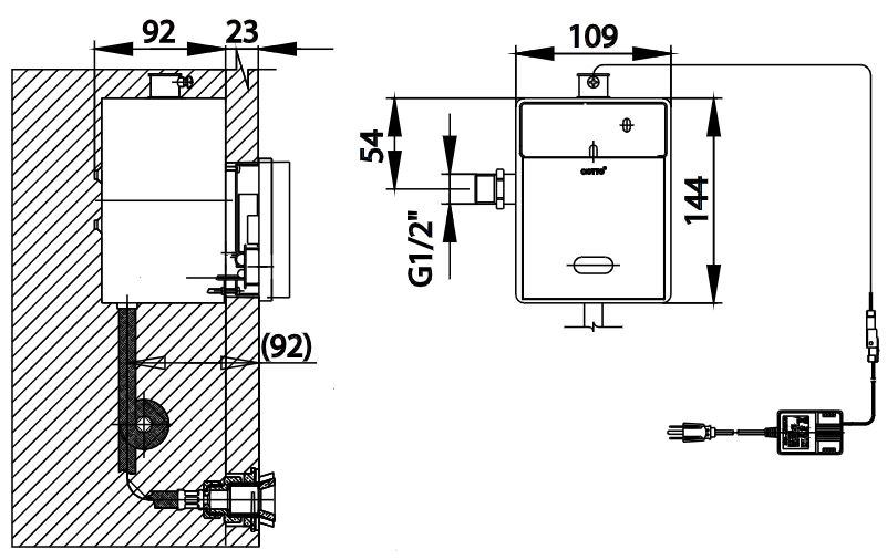 Bản vẽ kích thước van xả tiểu CT4801AC âm tường