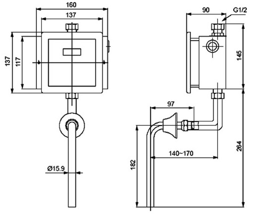 Bản vẽ kỹ thuật van xả tiểu cảm ứng INAX OKUV-32SM