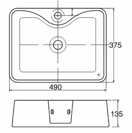 Bản vẽ kích thước lavabo đặt bàn Viglacera V72 chữ nhật