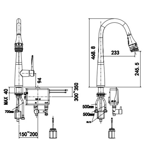 Bản vẽ kích thước vòi rửa chén American Standard WF5644