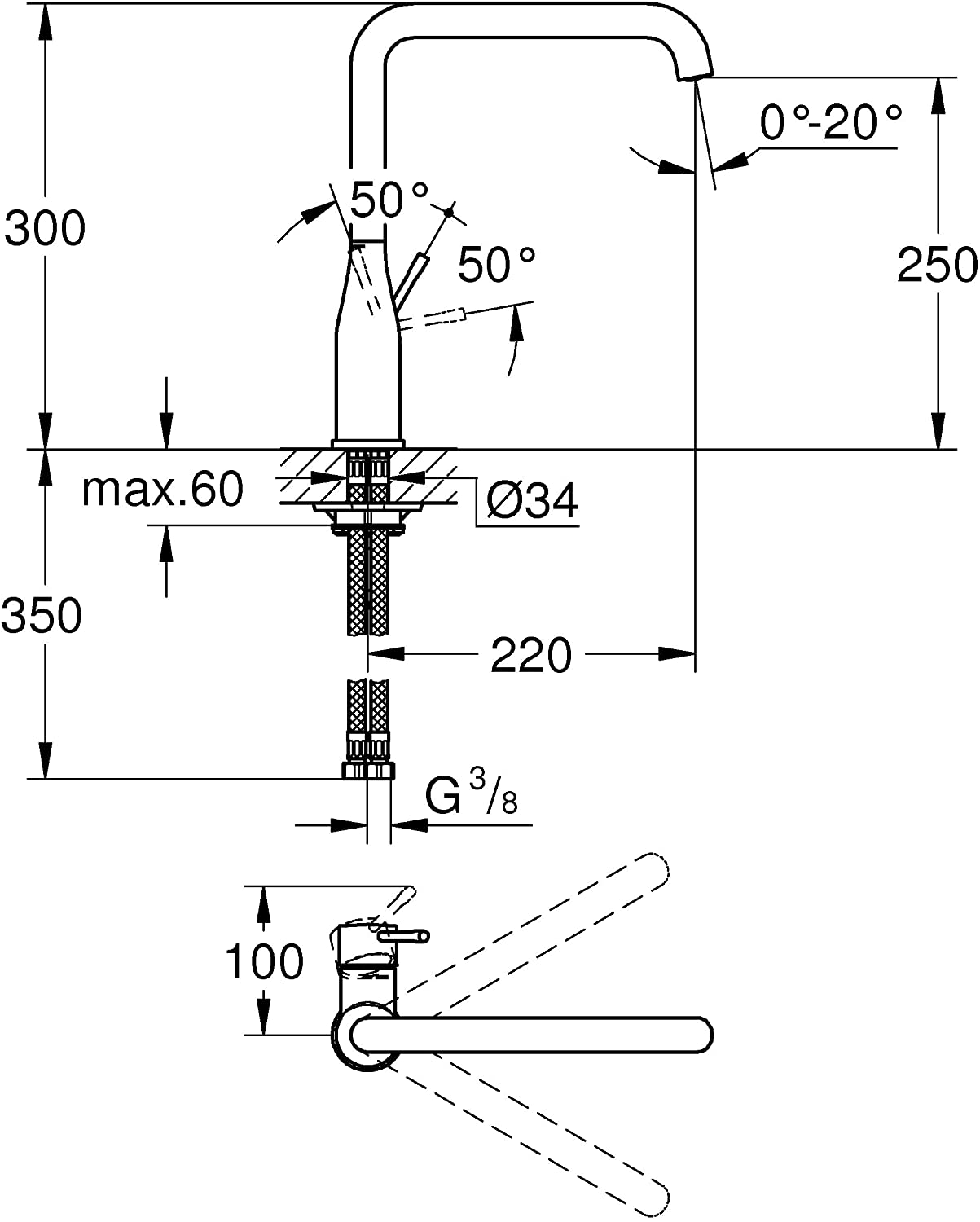 Bản vẽ kỹ thuật vòi bếp Grohe Essence 30269000 Grohe