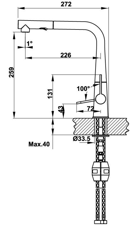 Bản vẽ kích thước vòi rửa chén Hafele 570.82.500