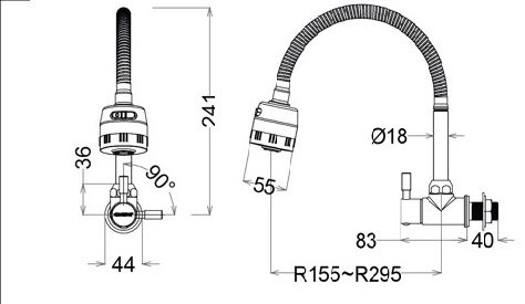 Bản vẽ kích thước vòi rửa chén K026C CAESAR