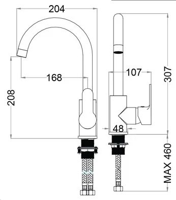 Bản vẽ vòi rửa chén Caesar K415 C