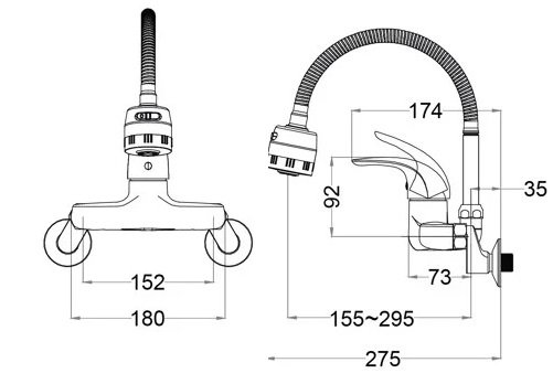 Bản vẽ kích thước vòi rửa chén K526C Caesar