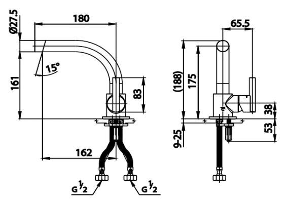 Bản vẽ vòi chậu đen Cotto CPF200A BN2 dòng Quil