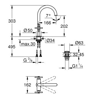 Bản vẽ kỹ thuật vòi lavabo 21019003 Grohe Atrio Size L