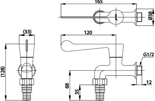 Bản vẽ kích thước vòi lạnh cotto CT 1152 C36​​​​​​​ gắn tường