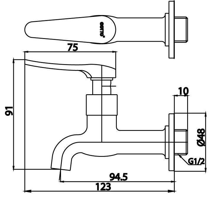 kích thước vòi lạnh cotto CT 1252 HM gắn tường