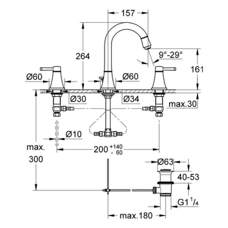 Bản vẽ kỹ thuật vòi lavabo 20389IG0 Grohe Grandera