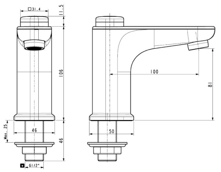 Bản vẽ kích thước vòi chậu lavabo nước lạnh WFT823B