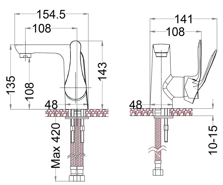 Bản vẽ kích thước vòi chậu rửa mặt Caesar B740CU