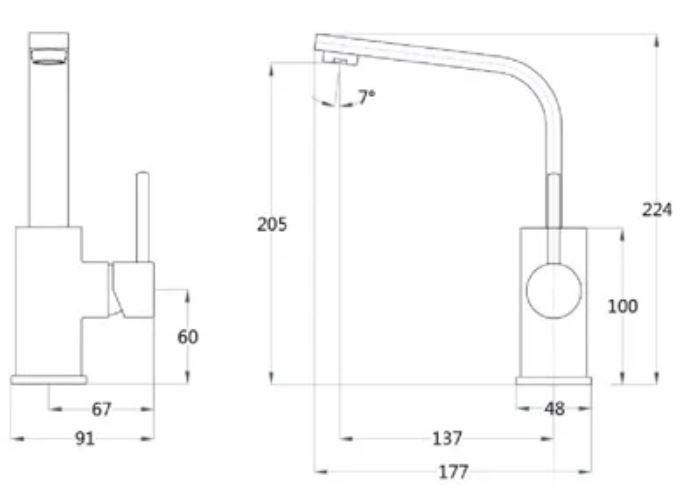 Bản vẽ kích thước vòi chậu nóng lạnh Caesar B750 CU