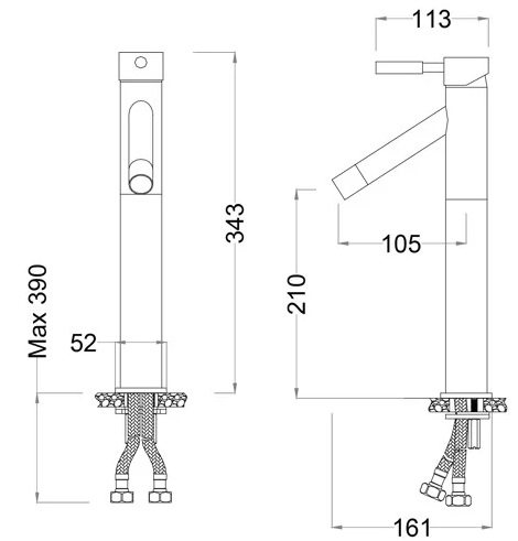 Bản vẽ kích thước vòi chậu lavabo caesar nóng lạnh BT228C