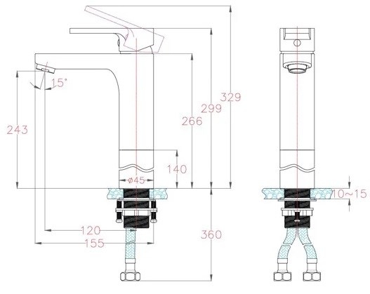 Bản vẽ kích thước vòi chậu lavabo caesar nóng lạnh BT571C