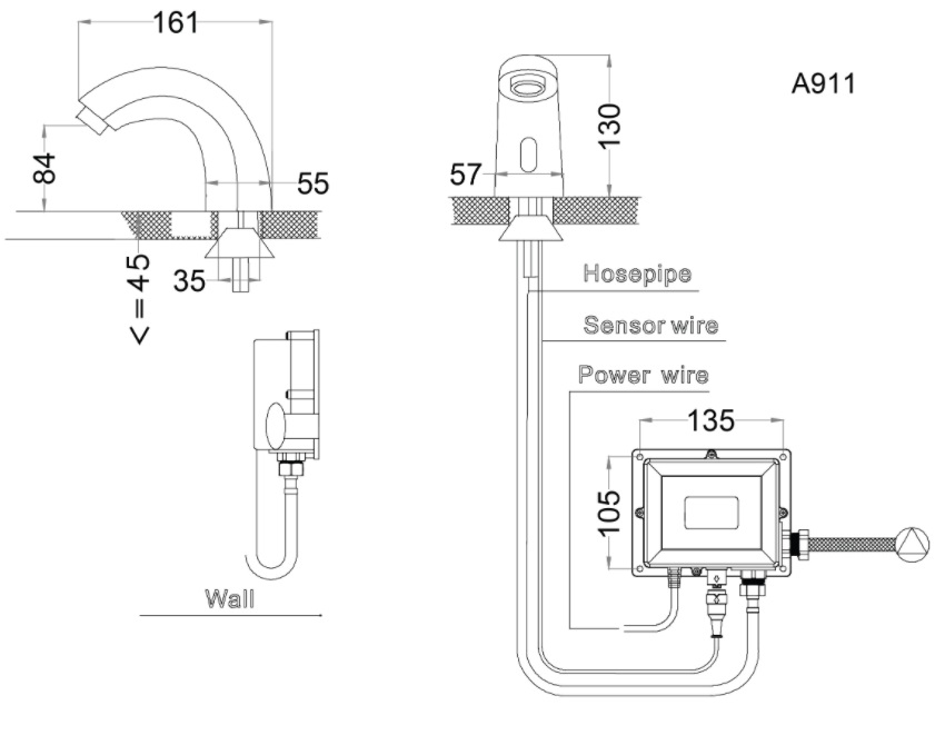 Bản vẽ vòi cảm ứng caesar A 911