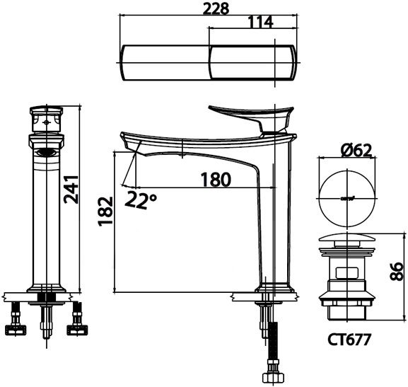 Bản vẽ kỹ thuật vòi chậu rửa mặt CT2252A Cotto