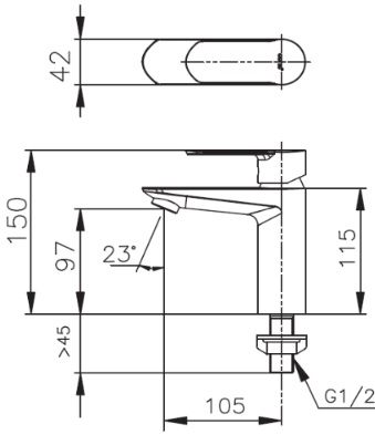 Bản vẽ kích thước vòi lavabo CT1176A Cotto