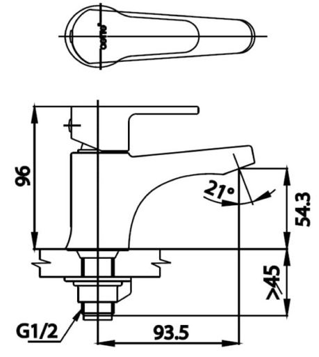 Bản vẽ kích thước vòi lavabo nước lạnh CT 1203A Cotto