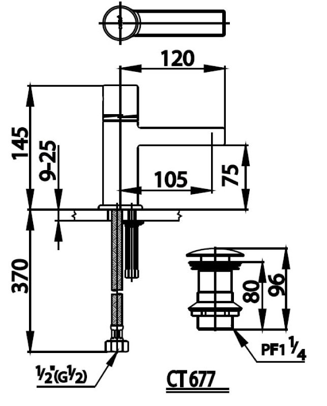 Bản vẽ kỹ thuật vòi lavabo nóng lạnh Cotto CT 2061 