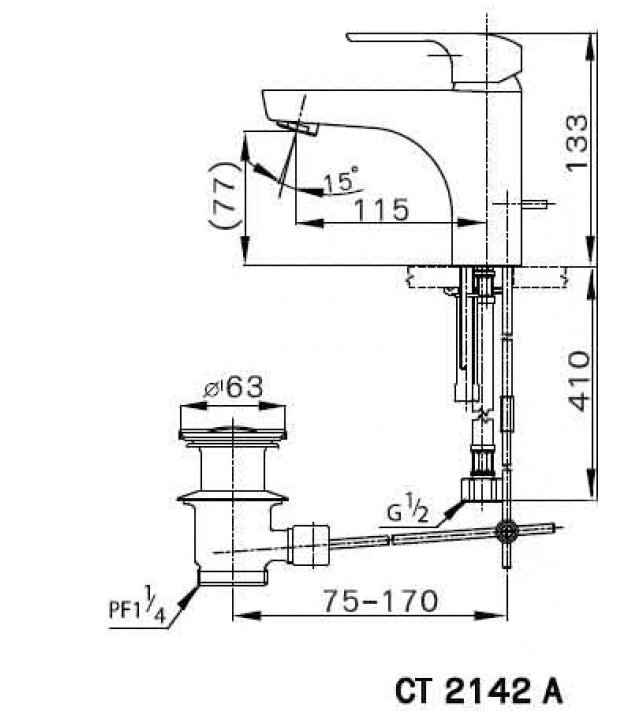 Bản vẽ kỹ thuật vòi lavabo Cotto CT2142A