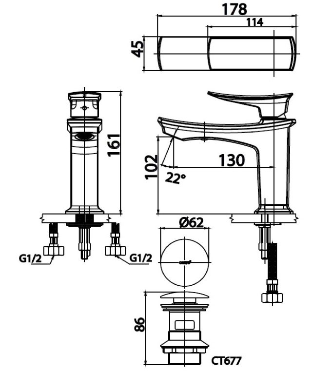 kỹ thuật vòi chậu rửa mặt CT 2251A CRG Cotto