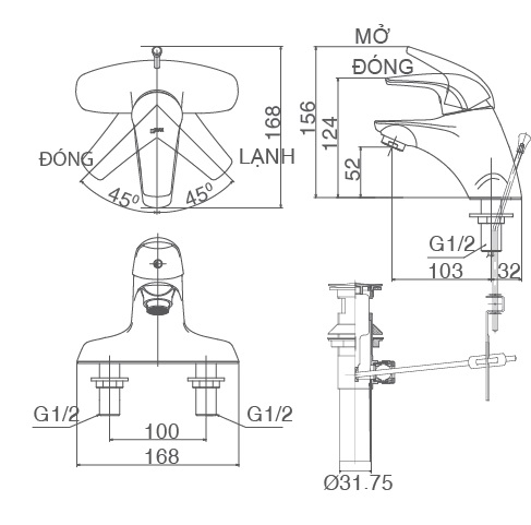 Bản vẽ kỹ thuật vòi Inax nóng lạnh LFV-3001S