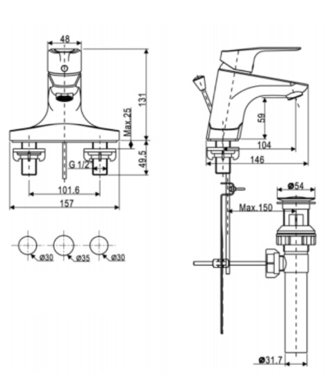 Bản vẽ kỹ thuật vòi chậu lavabo nóng lạnh american WF0302