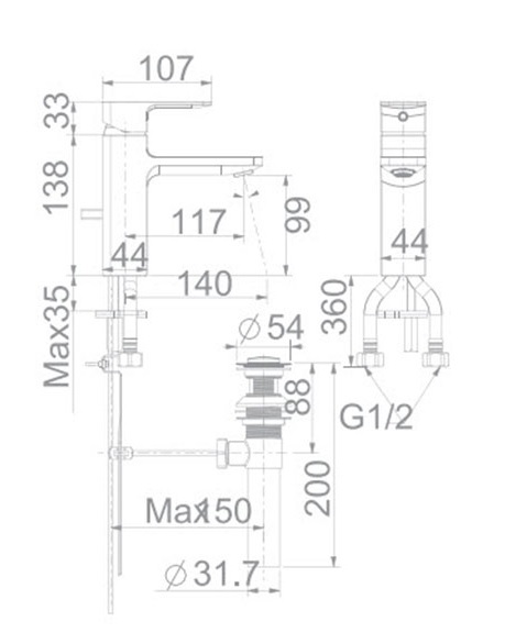 Bản vẽ kỹ thuật vòi chậu lavabo nóng lạnh American WF-1301