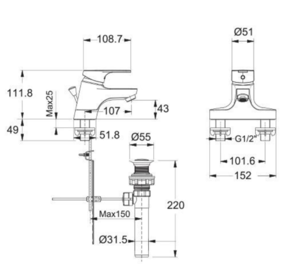 Bản vẽ kỹ thuật vòi lavabo nóng lạnh WF 1401